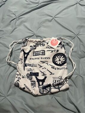 Kids White & Navy Vintage Script Drawstring Backpack